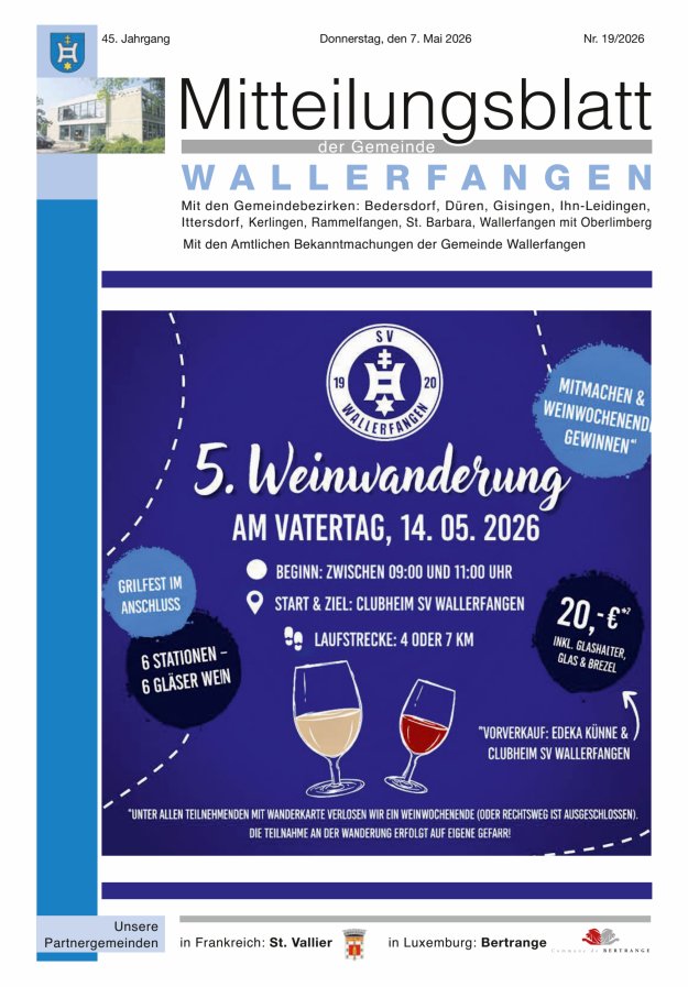 Mitteilungsblatt Gemeinde Wallerfangen Titelblatt 19/2026