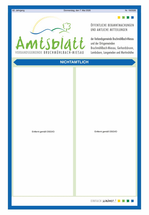 Amtsblatt der VG Bruchmühlbach-Miesau Titelblatt 19/2026