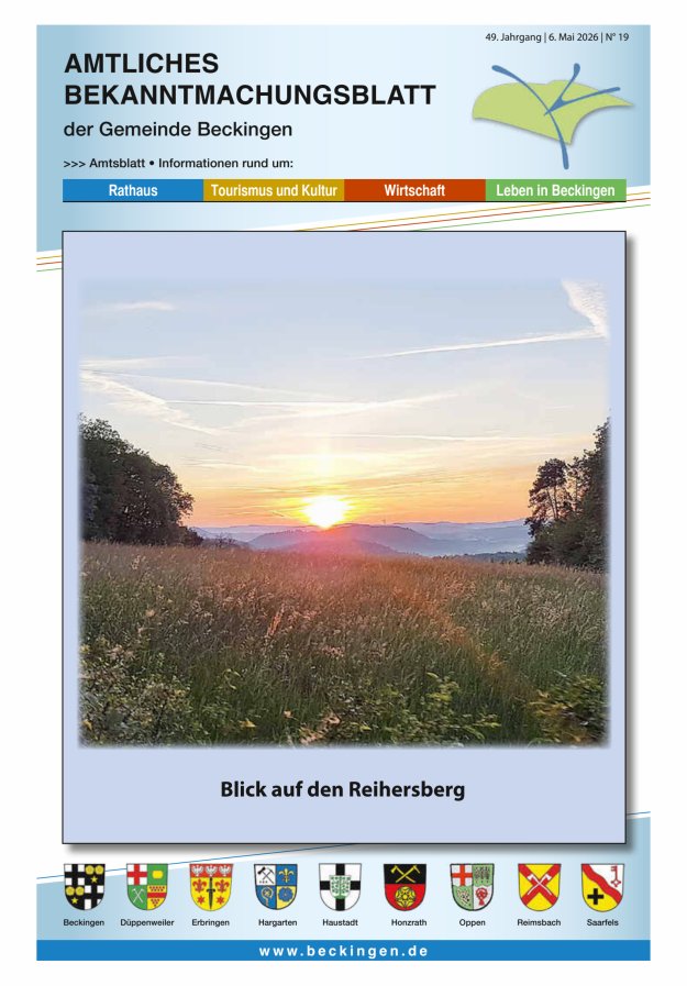 Amtsblatt Beckingen Titelblatt 19/2026