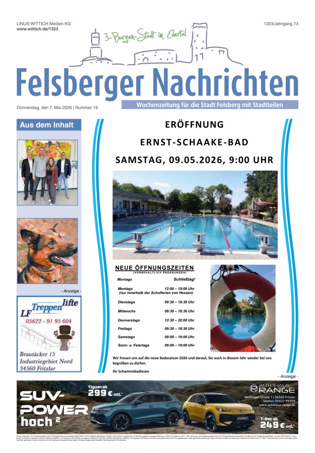 Felsberger Nachrichten Titelblatt 19/2026