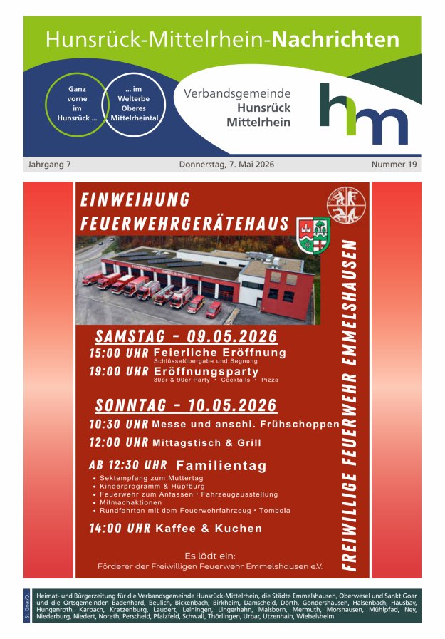 Hunsrück-Mittelrhein Nachrichten Ausgabe St Goar Oberwesel Titelblatt 18/2026
