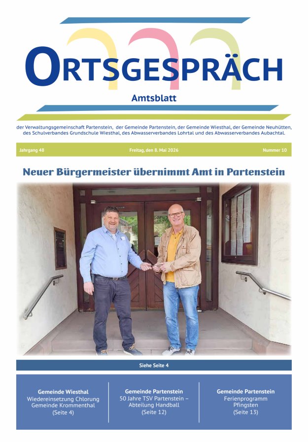 Ortsgespräch - Amtsblatt der VG Partenstein und ihrer Körperschaften Titelblatt 10/2026