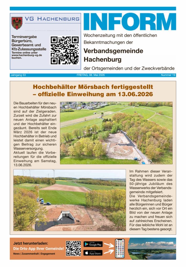 INFORM - Wochenzeitung der Verbandsgemeinde Hachenburg Titelblatt 19/2026