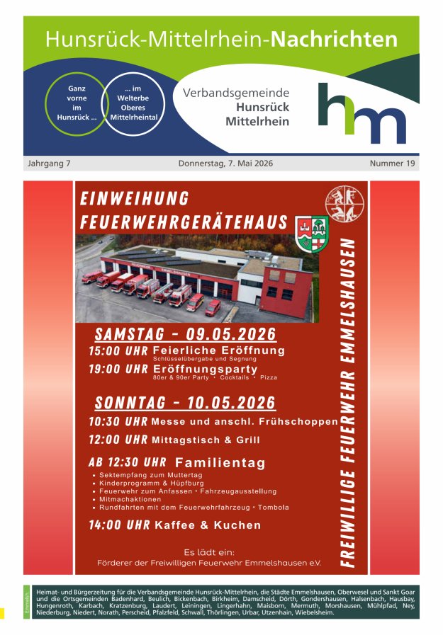 Hunsrück-Mittelrhein Nachrichten Ausgabe Emmelshausen Titelblatt 19/2026