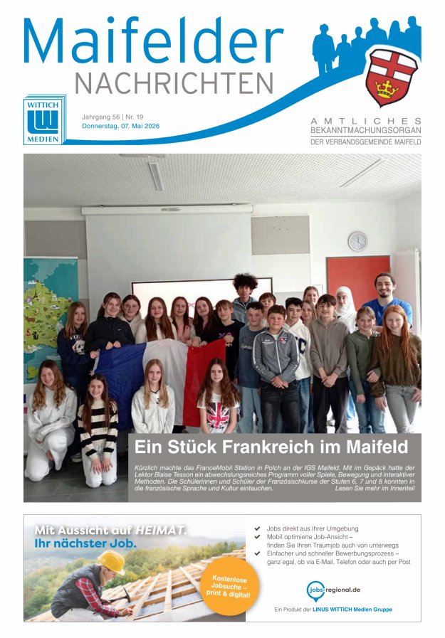 Maifelder Nachrichten - Wochenzeitung der Verbandsgemeinde Maifeld Titelblatt 19/2026