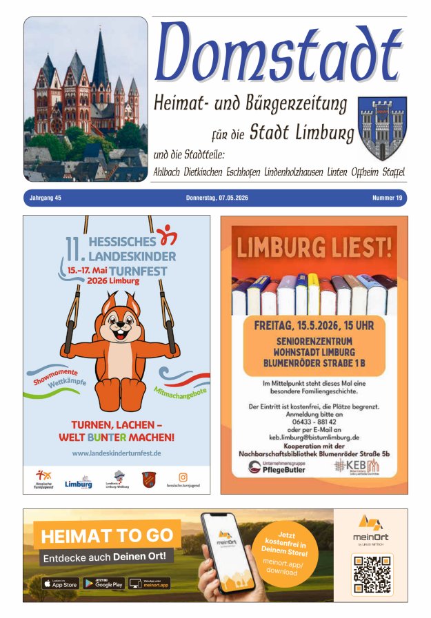 Domstadt - Heimat- und Bürgerzeitung für die Stadt Limburg Titelblatt 19/2026