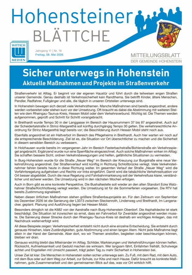 Hohensteiner Blättche Titelblatt 19/2026