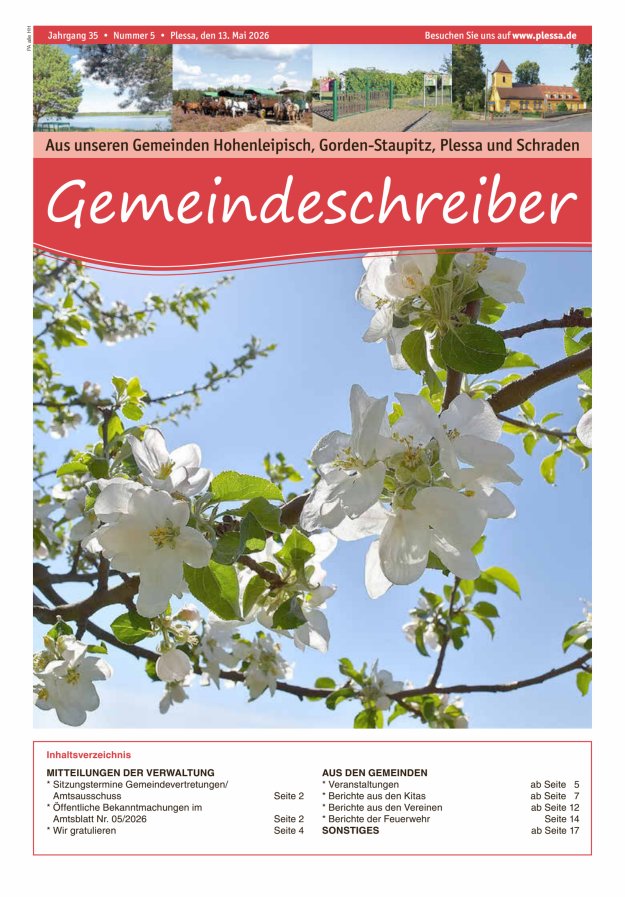 Gemeindeschreiber für das Amt Plessa Titelblatt 05/2026