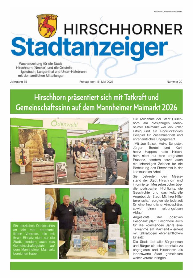 Hirschhorner Stadtanzeiger Titelblatt 20/2026