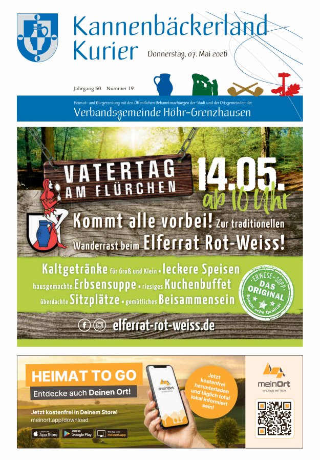 Kannenbäckerland-Kurier Verbandsgemeinde Höhr-Grenzhausen Titelblatt 19/2026