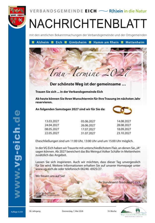 Nachrichtenblatt der VG Eich Titelblatt 19/2026