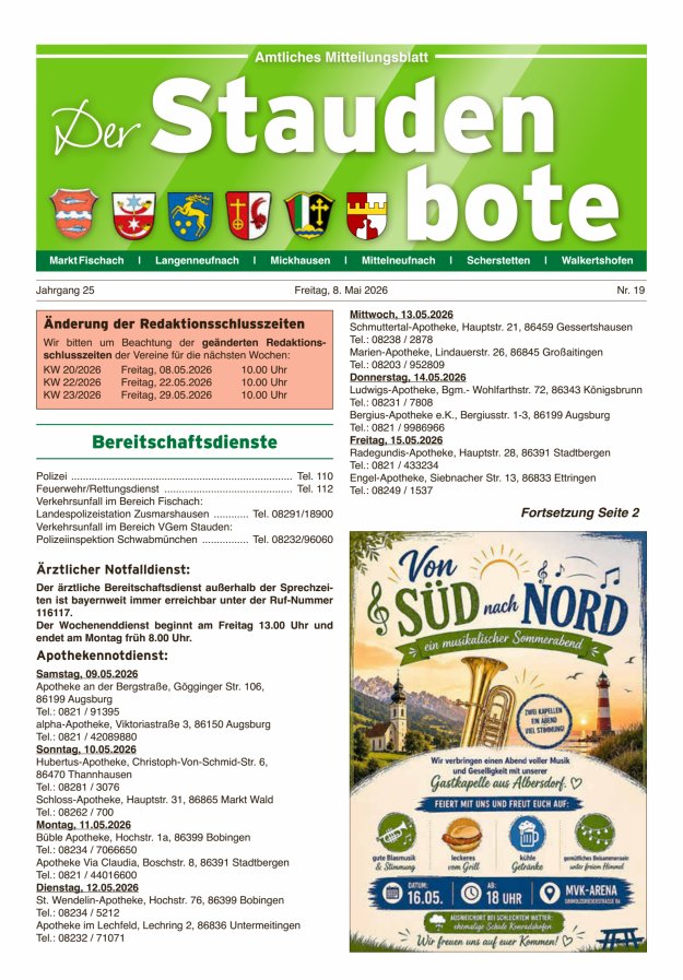 Staudenbote Amtliches Mitteilungsblatt Titelblatt 19/2026