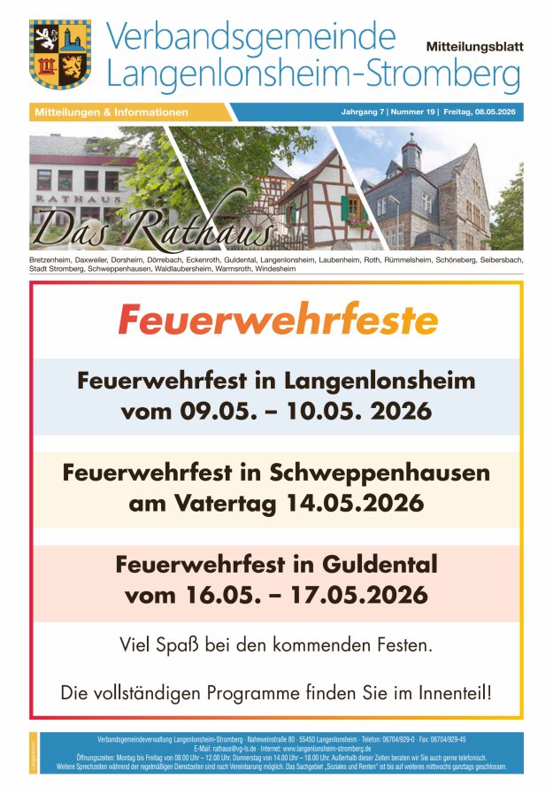 Das Rathaus - MTB d VG Langenlonsheim-Stromberg Titelblatt 19/2026