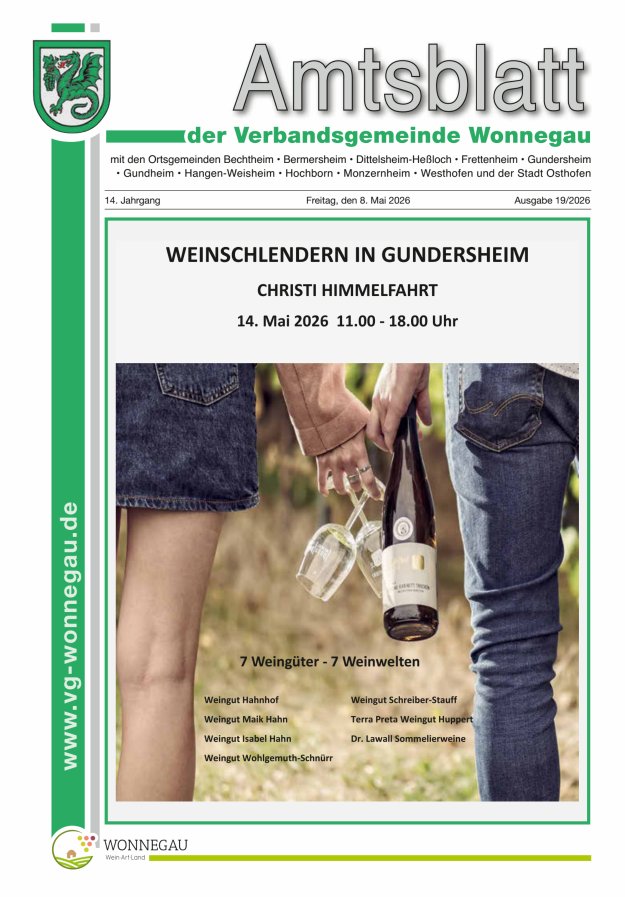 Amtsblatt VG Wonnegau Titelblatt 19/2026