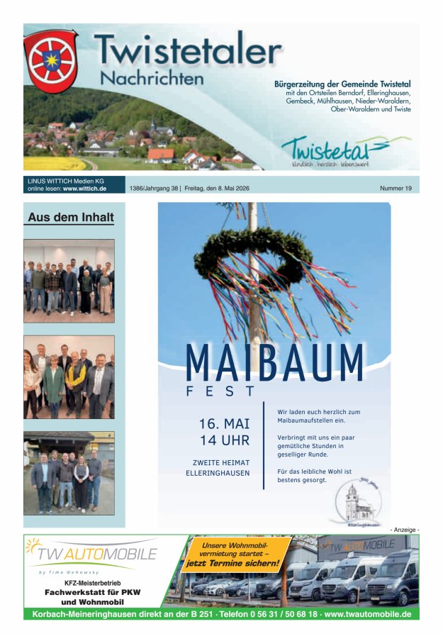 Twistetaler Nachrichten Titelblatt 19/2026
