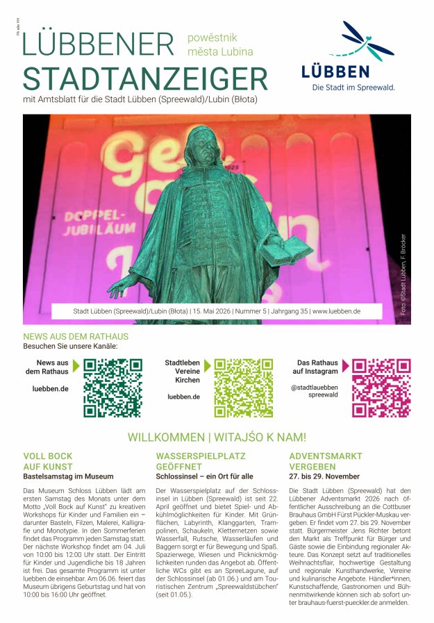 Lübbener Stadtanzeiger mit Amtsblatt für die Stadt Lübben (Spreewald) Titelblatt 05/2026