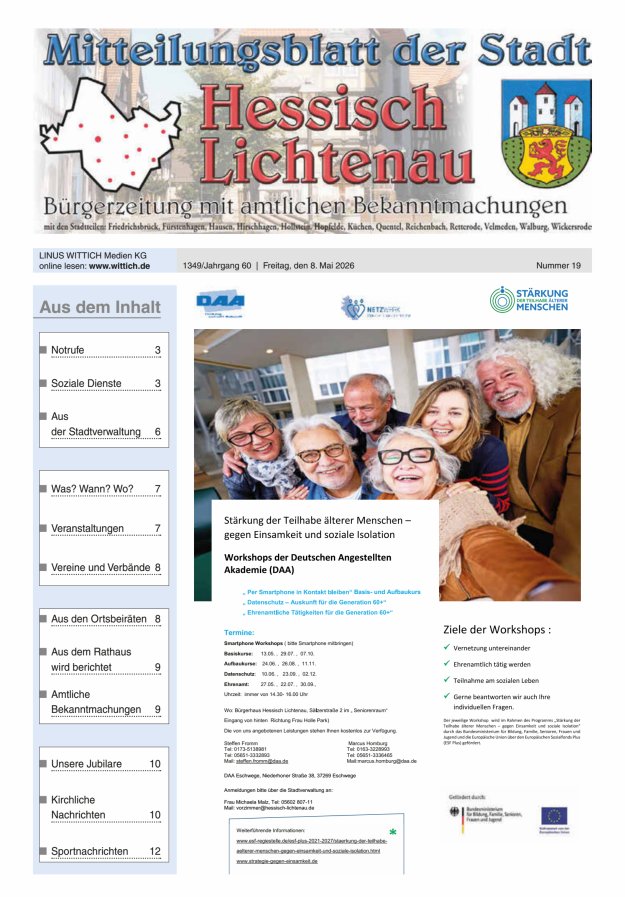 Mitteilungsblatt der Stadt Hess Lichtenau Titelblatt 19/2026