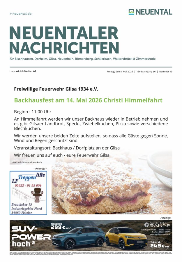 Neuentaler Nachrichten Titelblatt 19/2026