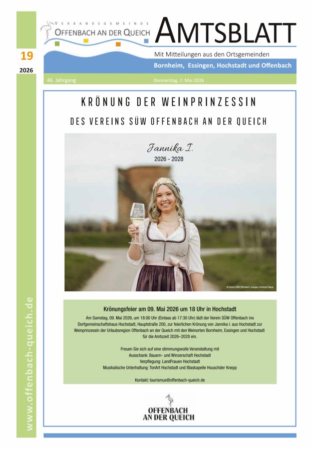 Amtsblatt VG Offenbach an der Queich Titelblatt 19/2026