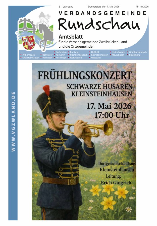 Verbandsgemeinde Rundschau Zweibrücken-Land Titelblatt 19/2026