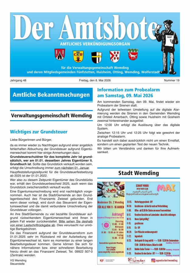 Der Amtsbote - Wemding Verwaltungsgemeinschaft Titelblatt 19/2026