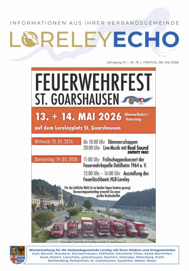 Loreley-Echo - Mitteilungsblatt der Verbandsgemeinde Loreley Titelblatt 19/2026