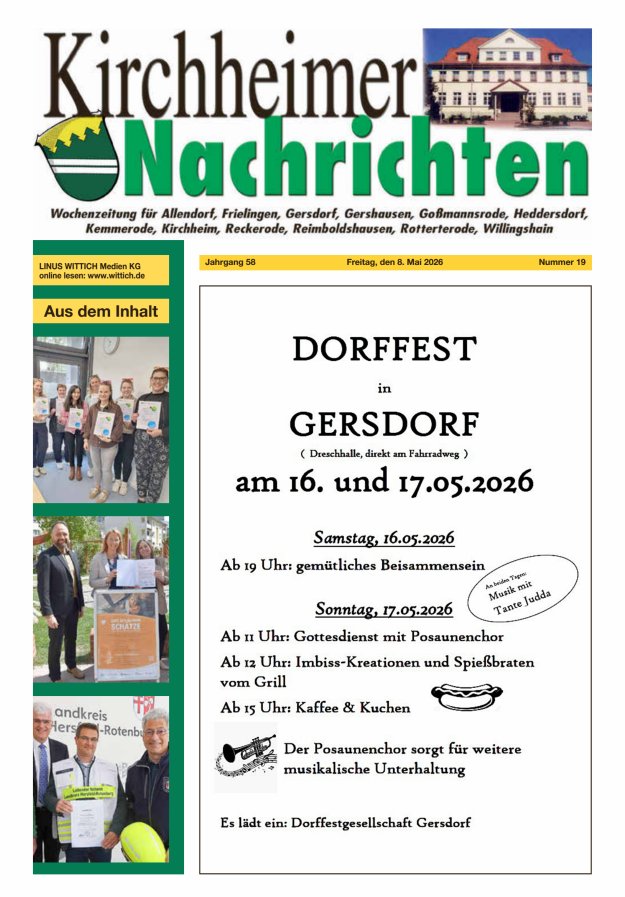Kirchheimer Nachrichten Titelblatt 19/2026