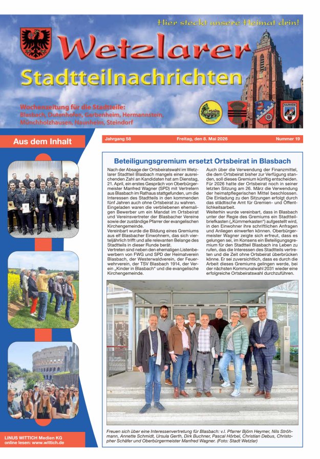 Wetzlarer Stadtteilnachrichten Titelblatt 19/2026