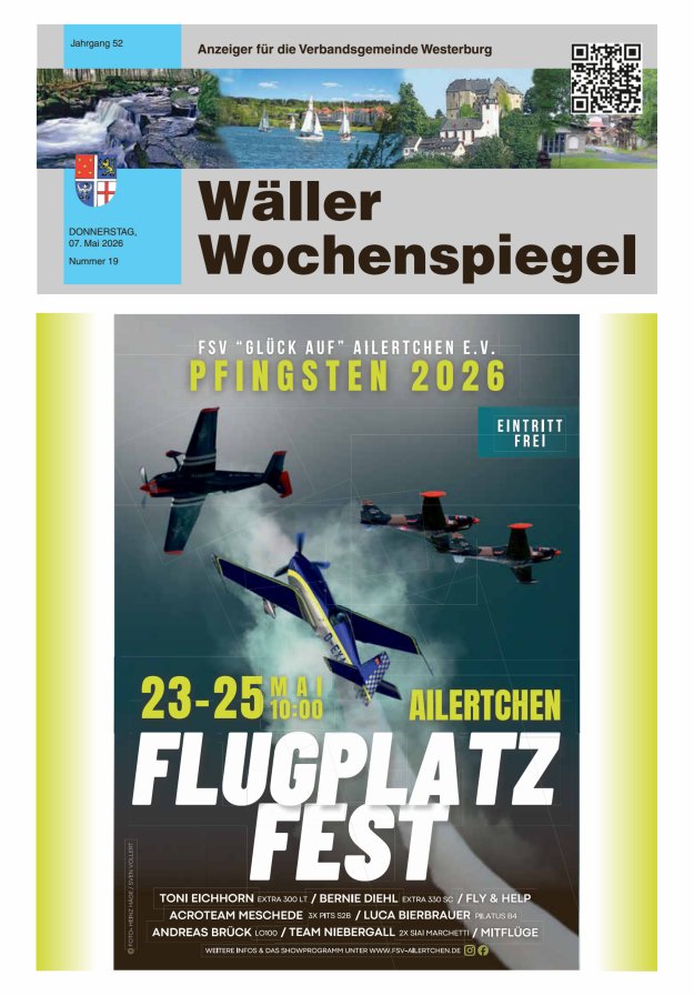 Wäller Wochenspiegel - Anzeiger für die Verbandsgemeinde Westerburg Titelblatt 19/2026