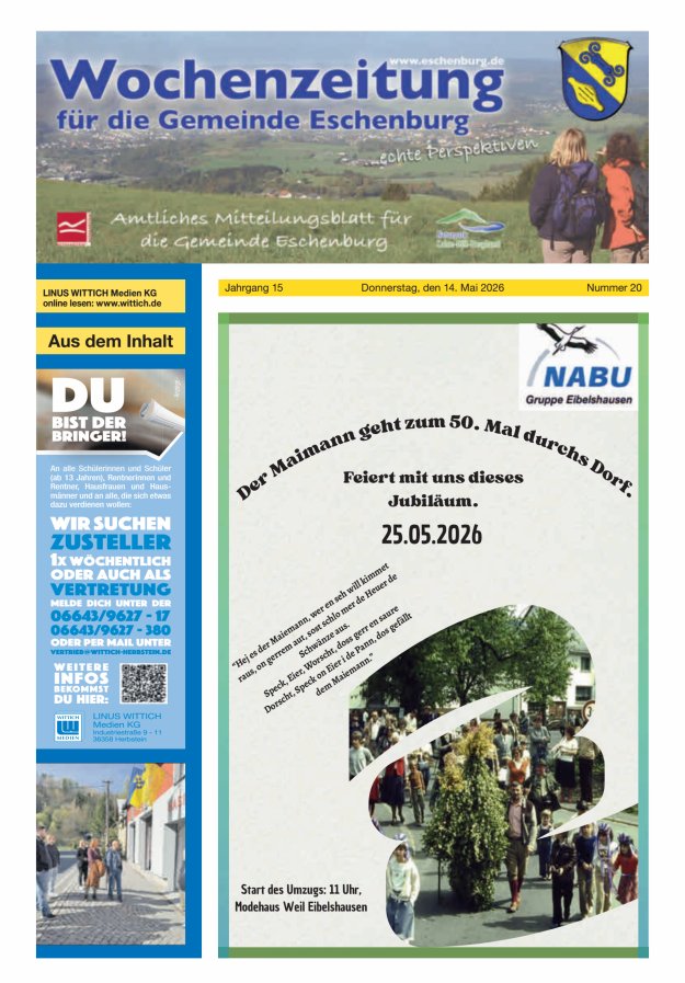 Wochenzeitung für die Gemeinde Eschenburg Titelblatt 20/2026