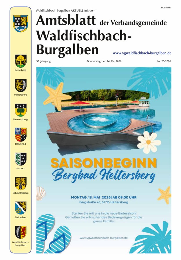 Amtsblatt der Verbandsgemeinde Waldfischbach-Burgalben Titelblatt 20/2026