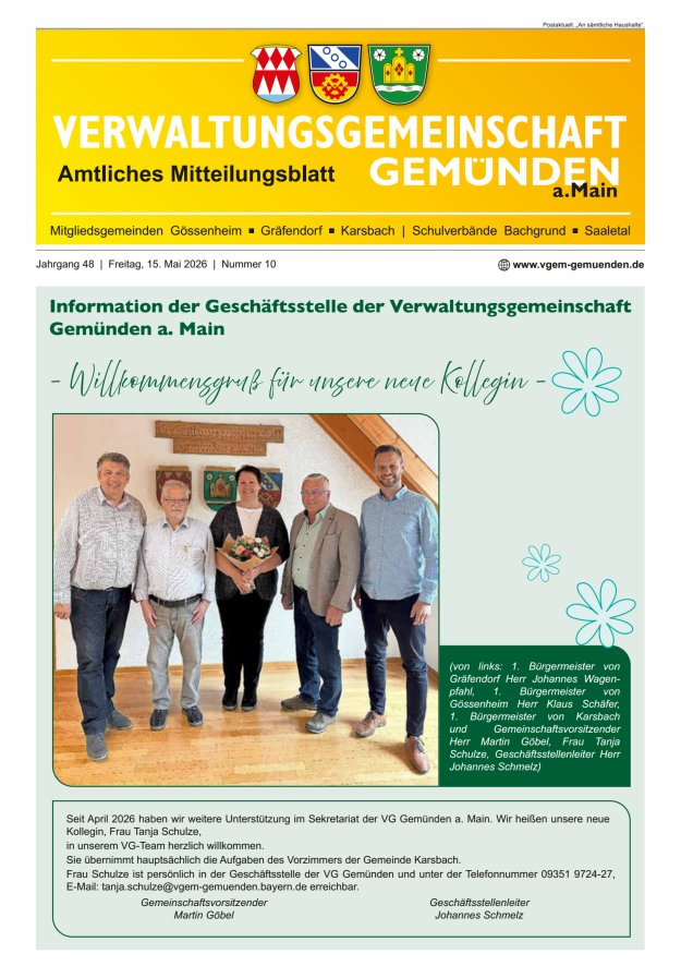 Mitteilungsblatt der VG Gemünden a Main Titelblatt 10/2026