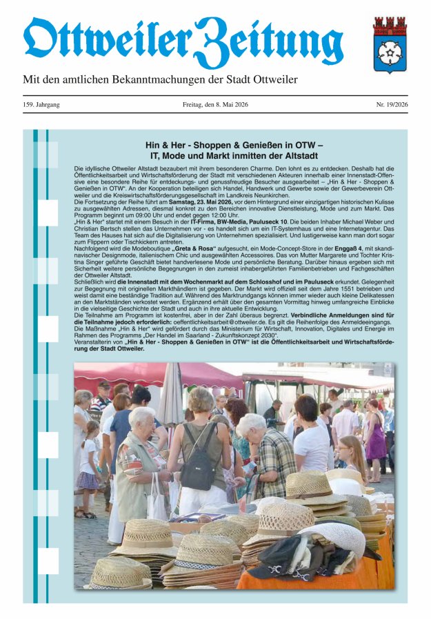 Ottweiler Zeitung Titelblatt 19/2026