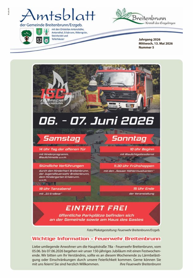 Amtsblatt der Gemeinde Breitenbrunn Titelblatt 05/2026