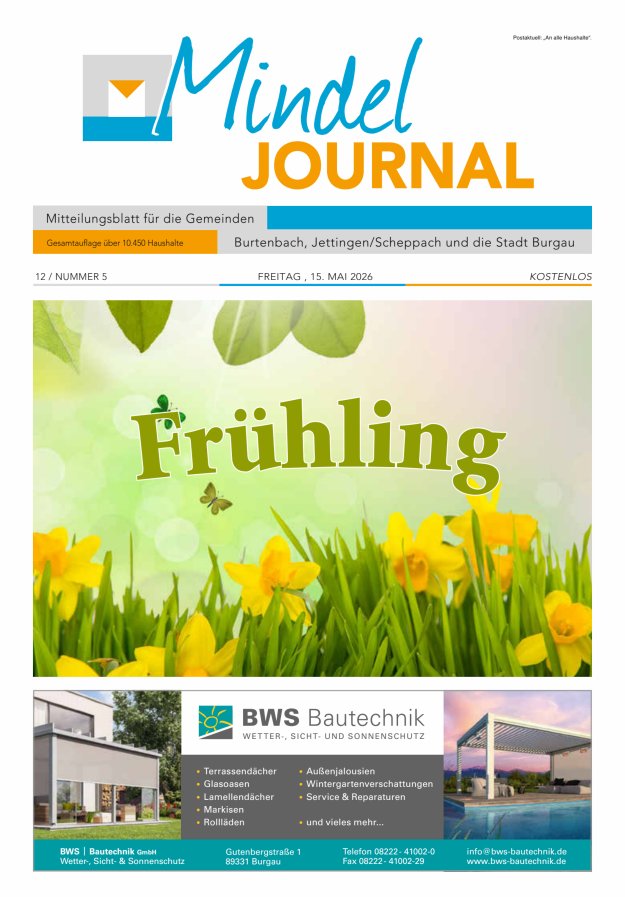 Mindeljournal Freies Blatt für Burgau Burtenbach Jettingen-Scheppach Titelblatt 05/2026