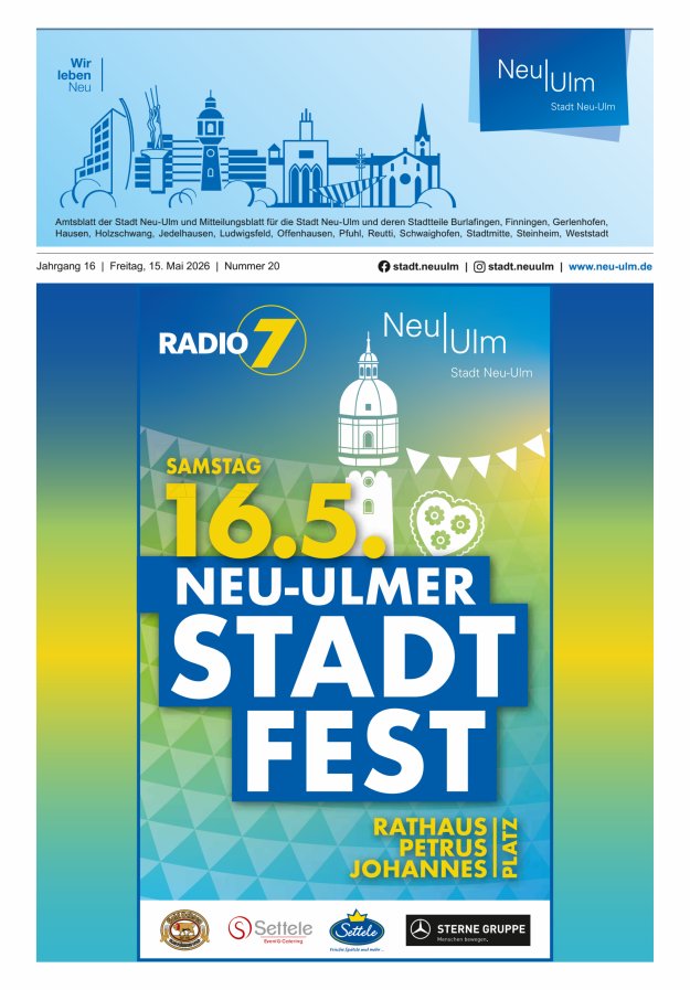 Amtsblatt der Stadt Neu-Ulm und Mitteilungsblatt für die Stadt Neu-Ulm Titelblatt 20/2026