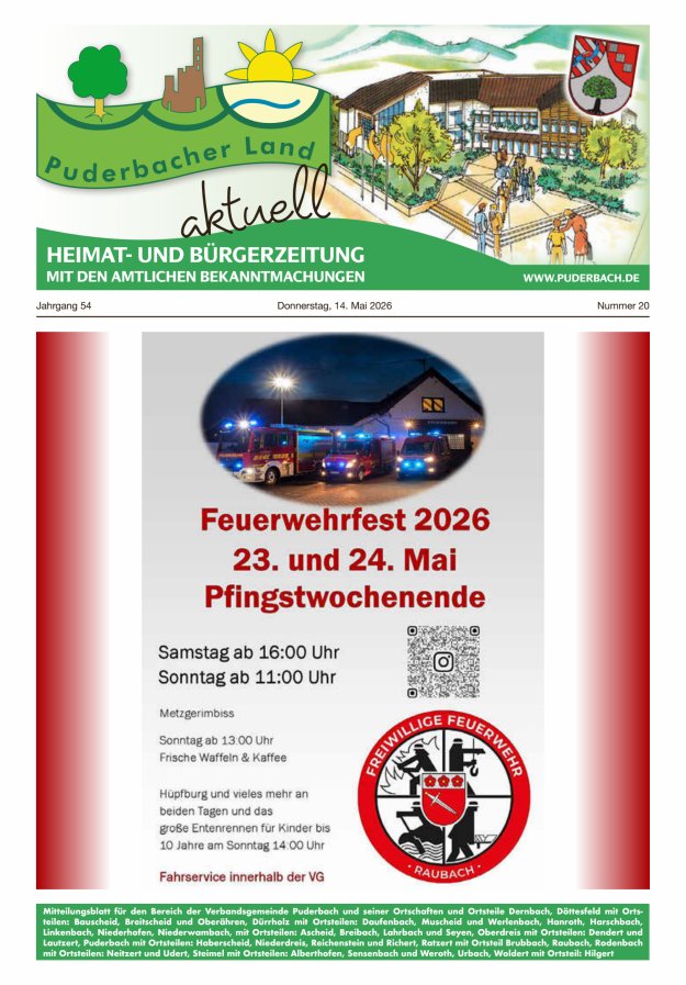 Puderbacher Land aktuell Titelblatt 20/2026