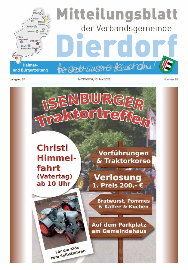 Mitteilungsblatt der Verbandsgemeinde Dierdorf Titelblatt 20/2026