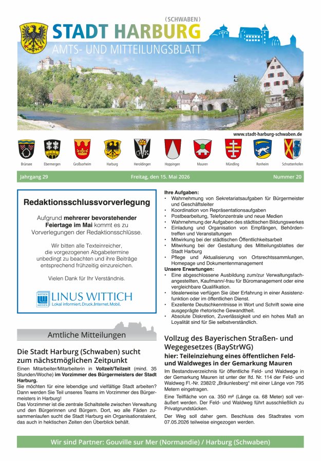 Amts- und Mitteilungsblatt der Stadt Harburg Titelblatt 20/2026