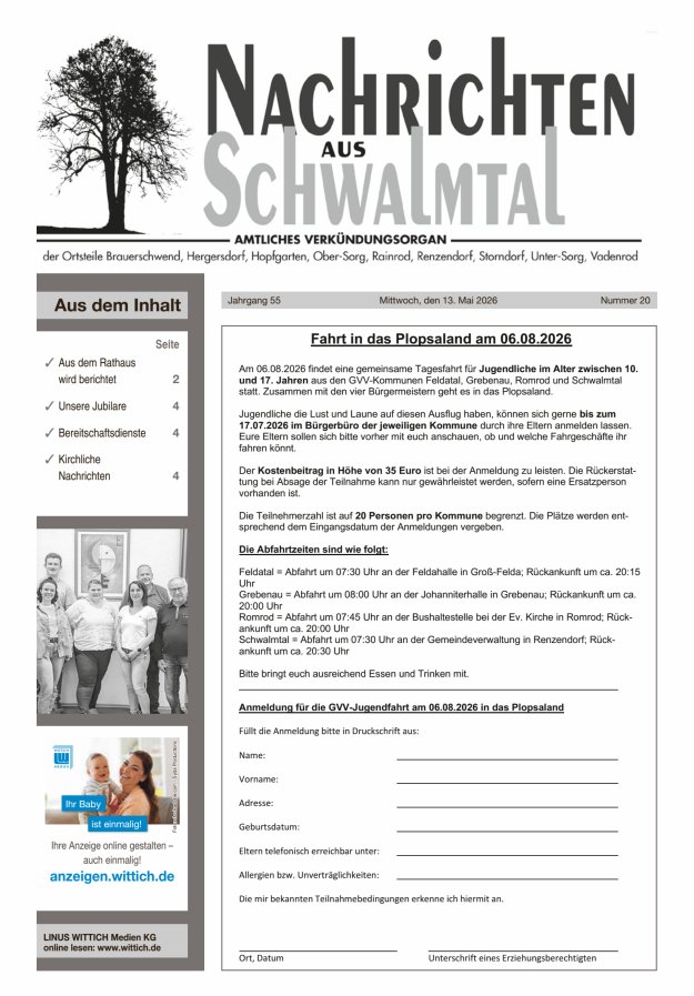 Nachrichten aus Schwalmtal Titelblatt 20/2026