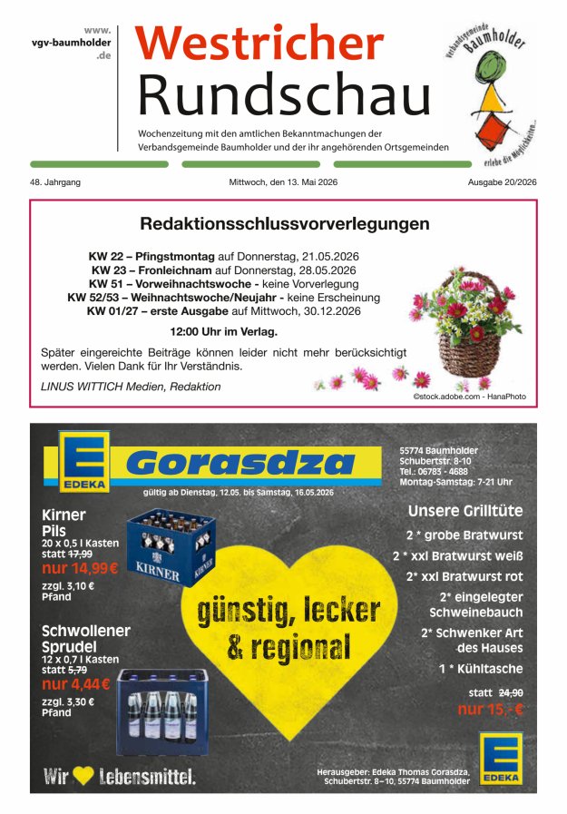 Westricher Rundschau VG Baumholder Titelblatt 20/2026