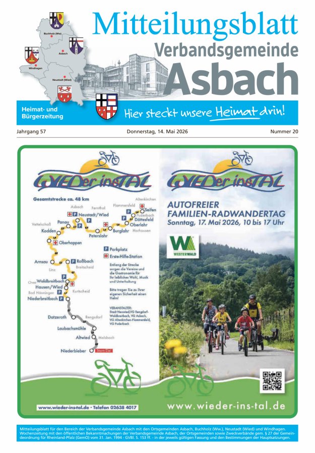 Mitteilungsblatt Verbandsgemeinde Asbach Titelblatt 20/2026
