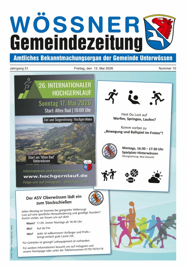 Wössner Gemeindezeitung Amtliches Bekanntmachungsorgan der Gemeinde Unterwössen Titelblatt 10/2026