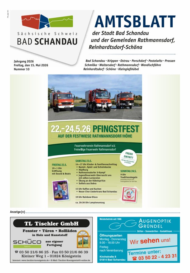 Amtsblatt der Stadt Bad Schandau und der Gemeinden Titelblatt 10/2026