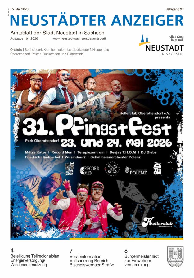Neustädter Anzeiger - Amts- und Heimatblatt der Stadt Neustadt in Sachsen Titelblatt 10/2026