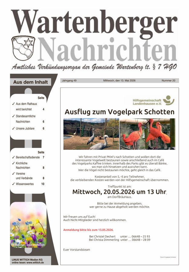 Wartenberger Nachrichten Titelblatt 20/2026