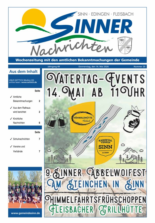 Sinner Nachrichten Titelblatt 20/2026
