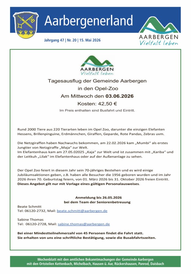 Aarbergenerland - Wochenblatt mit den amtlichen Bekanntmachungen Titelblatt 20/2026