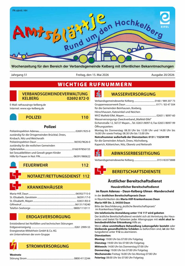 Amtsblättje - Rund um den Hochkelberg Titelblatt 20/2026
