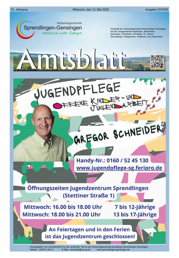 Amtsblatt VG Sprendlingen-Gensingen Titelblatt 20/2026